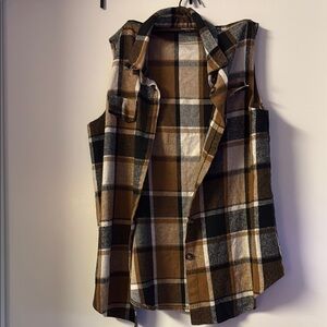 Plaid Sleeveless Button Down Shirt size Large